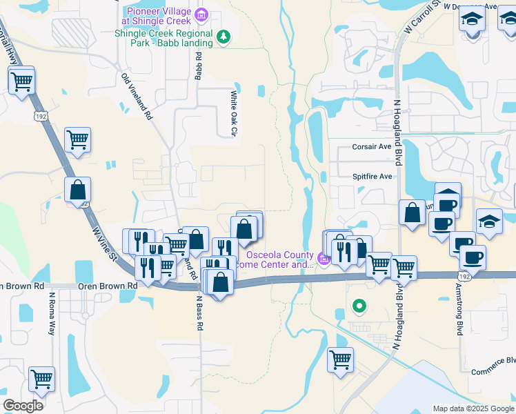 map of restaurants, bars, coffee shops, grocery stores, and more near 2198-1772 Yates Road in Kissimmee