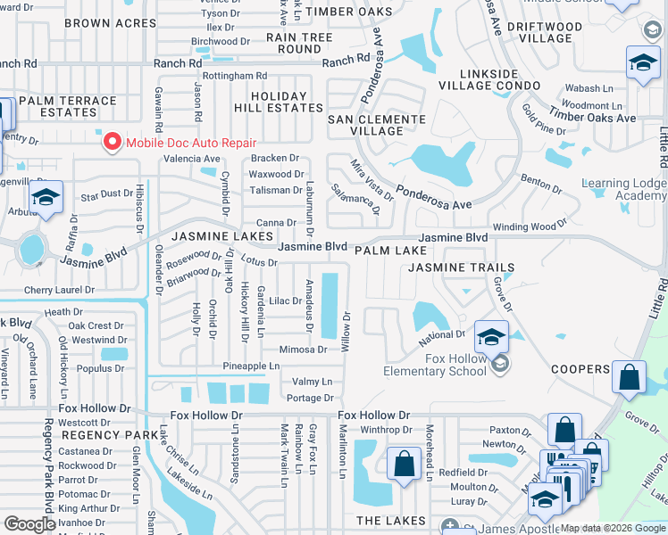 map of restaurants, bars, coffee shops, grocery stores, and more near 10335 Willow Drive in Port Richey