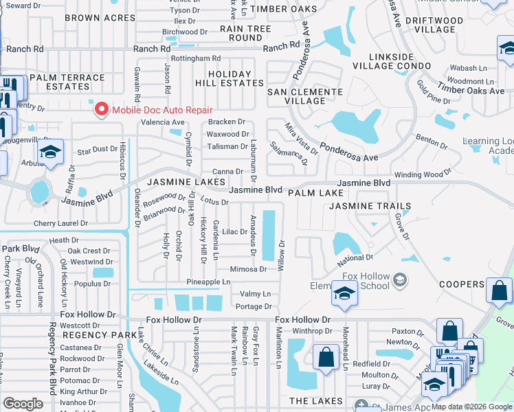 map of restaurants, bars, coffee shops, grocery stores, and more near 10338 Amadeus Drive in Port Richey