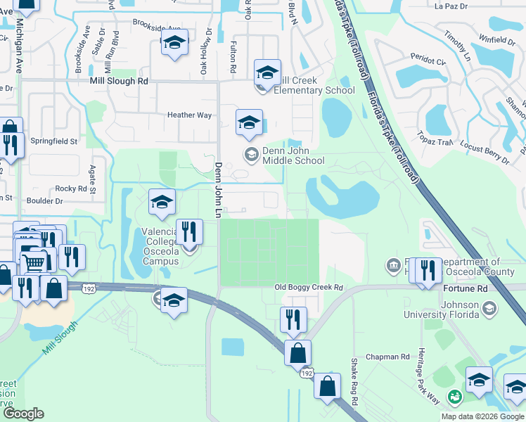map of restaurants, bars, coffee shops, grocery stores, and more near 1657 Sunburst Way in Kissimmee