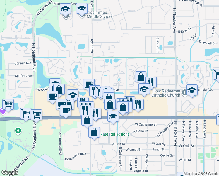 map of restaurants, bars, coffee shops, grocery stores, and more near in Kissimmee