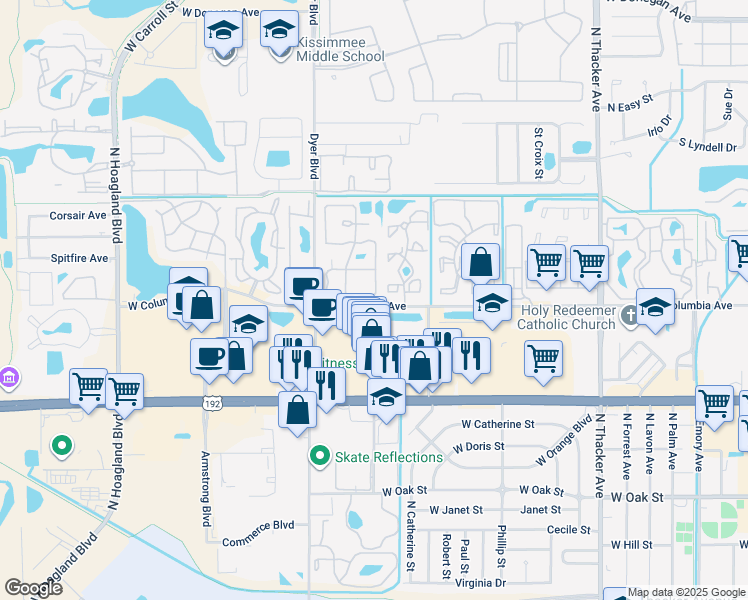 map of restaurants, bars, coffee shops, grocery stores, and more near in Kissimmee