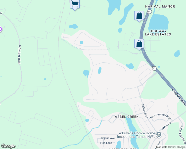 map of restaurants, bars, coffee shops, grocery stores, and more near 10422 Gliding Eagle Way in Land O' Lakes