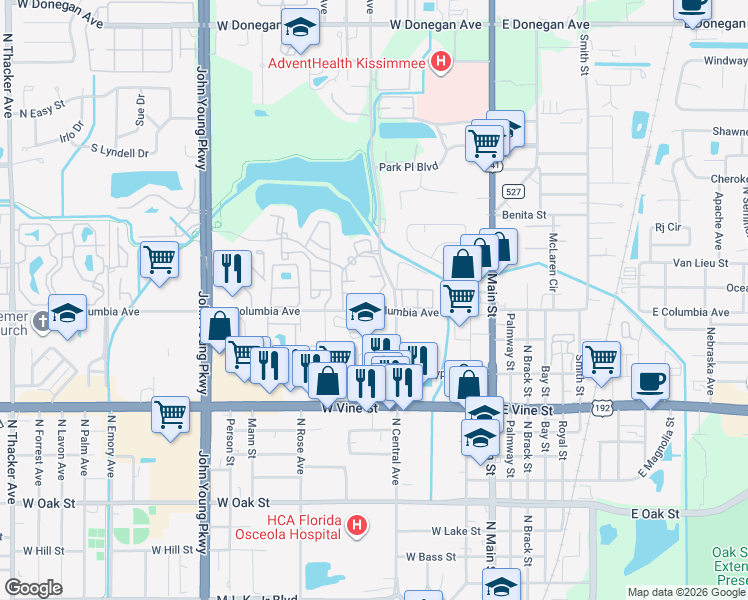 map of restaurants, bars, coffee shops, grocery stores, and more near 670 Captiva Circle in Kissimmee