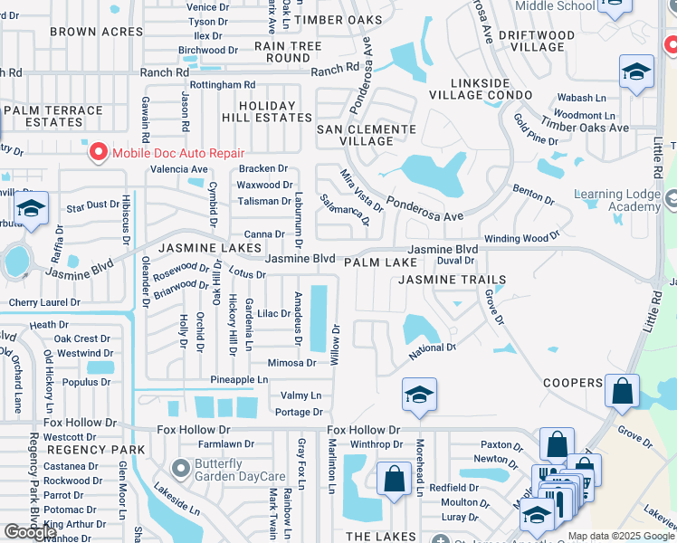 map of restaurants, bars, coffee shops, grocery stores, and more near 8031 Lotus Drive in Port Richey