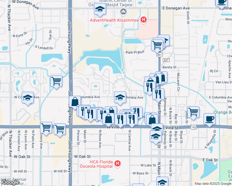 map of restaurants, bars, coffee shops, grocery stores, and more near 670 Captiva Circle in Kissimmee