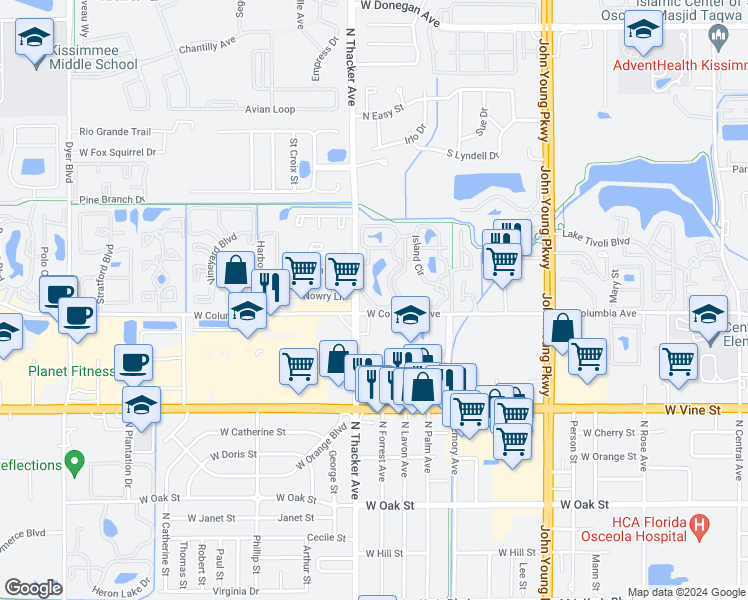 map of restaurants, bars, coffee shops, grocery stores, and more near 1907 Reef Club Drive in Kissimmee