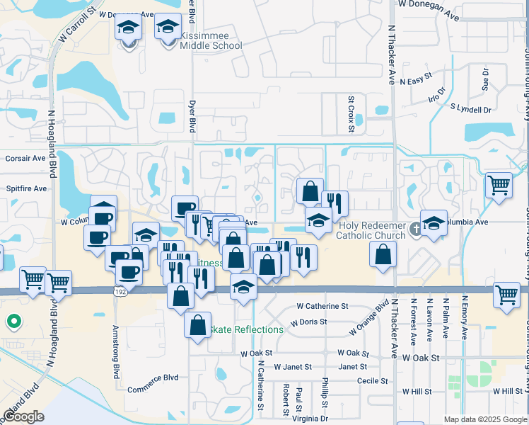 map of restaurants, bars, coffee shops, grocery stores, and more near in Kissimmee