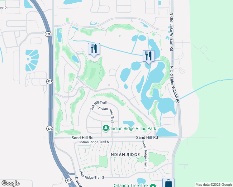 map of restaurants, bars, coffee shops, grocery stores, and more near 1551 Oak Hill Trail in Kissimmee