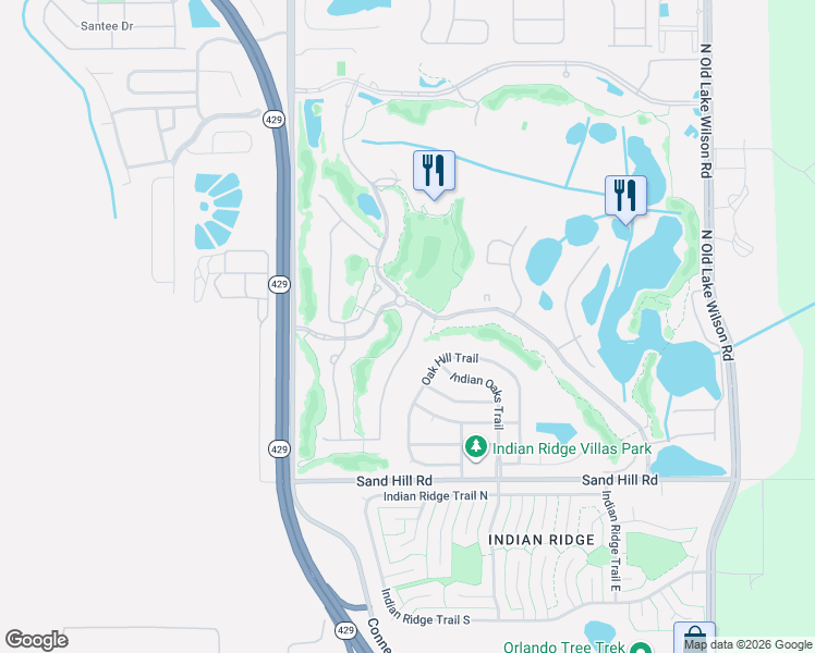map of restaurants, bars, coffee shops, grocery stores, and more near 1583 Oak Hill Trail in Kissimmee