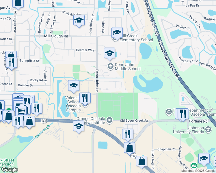 map of restaurants, bars, coffee shops, grocery stores, and more near 1628 Windsor Oak Court in Kissimmee