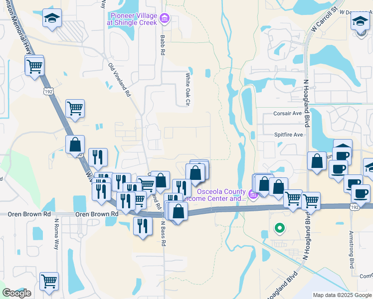 map of restaurants, bars, coffee shops, grocery stores, and more near 4351 Little Egret Road in Kissimmee