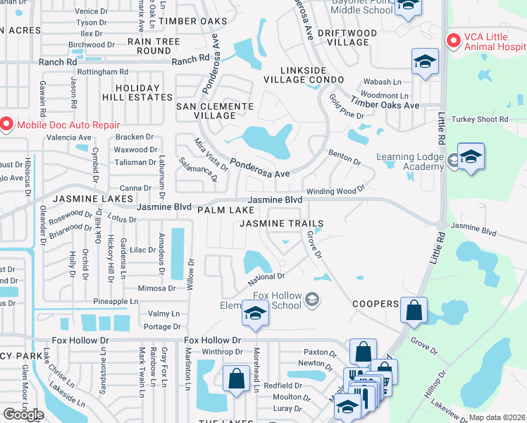 map of restaurants, bars, coffee shops, grocery stores, and more near 8325 Duval Drive in Port Richey
