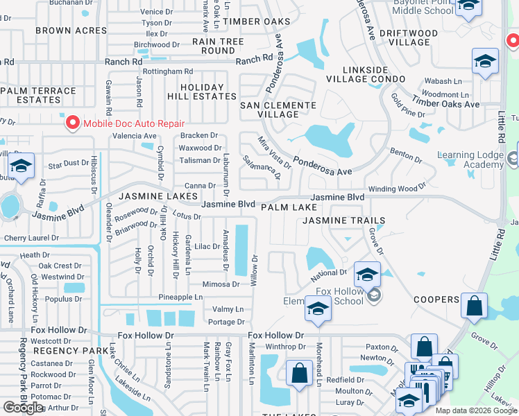 map of restaurants, bars, coffee shops, grocery stores, and more near 8034 Jasmine Boulevard in Port Richey