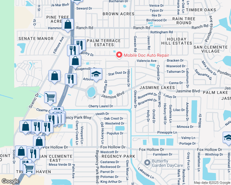map of restaurants, bars, coffee shops, grocery stores, and more near 10423 Syringa Court in Port Richey