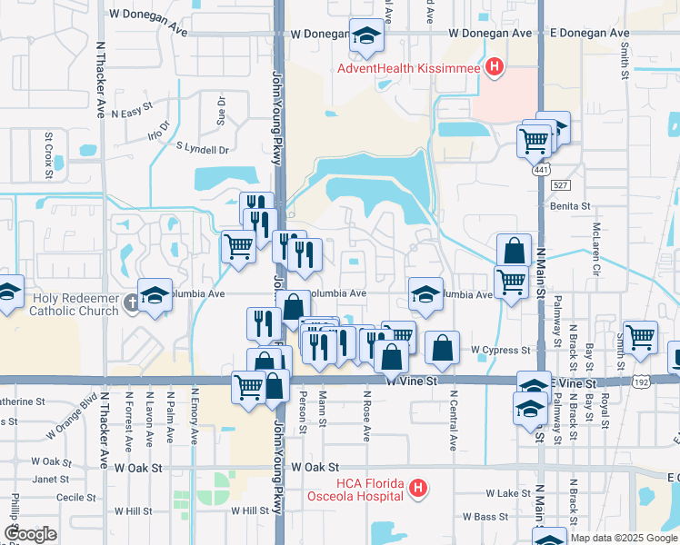 map of restaurants, bars, coffee shops, grocery stores, and more near 1998 Mary Street in Kissimmee