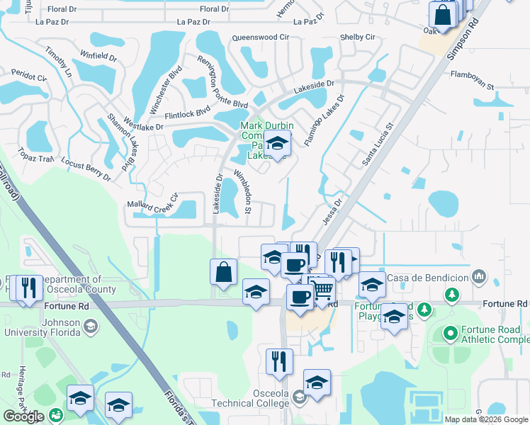 map of restaurants, bars, coffee shops, grocery stores, and more near 1814 Edinburgh Street in Kissimmee
