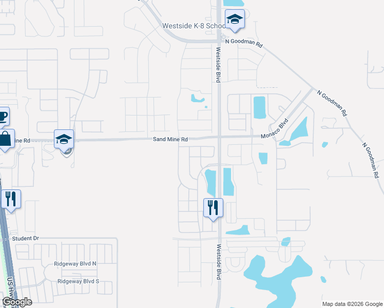 map of restaurants, bars, coffee shops, grocery stores, and more near 1861 Sawyer Palm Place in Kissimmee