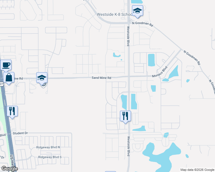 map of restaurants, bars, coffee shops, grocery stores, and more near 1861 Sawyer Palm Place in Kissimmee