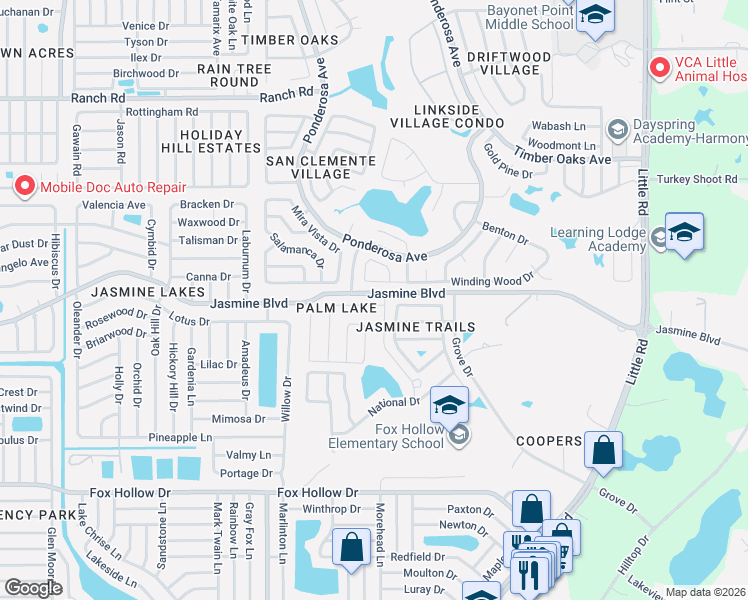 map of restaurants, bars, coffee shops, grocery stores, and more near 8305 Autumn Oak Avenue in Port Richey