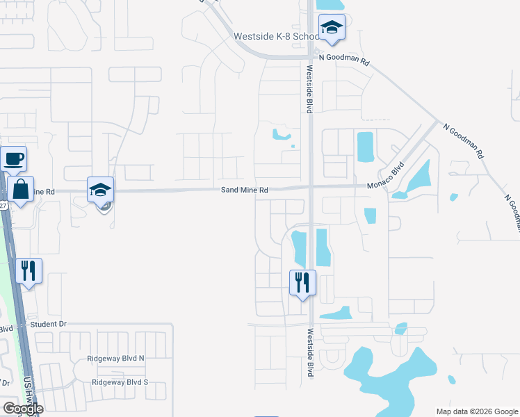 map of restaurants, bars, coffee shops, grocery stores, and more near 1835 Caribbean View Terrace in Kissimmee