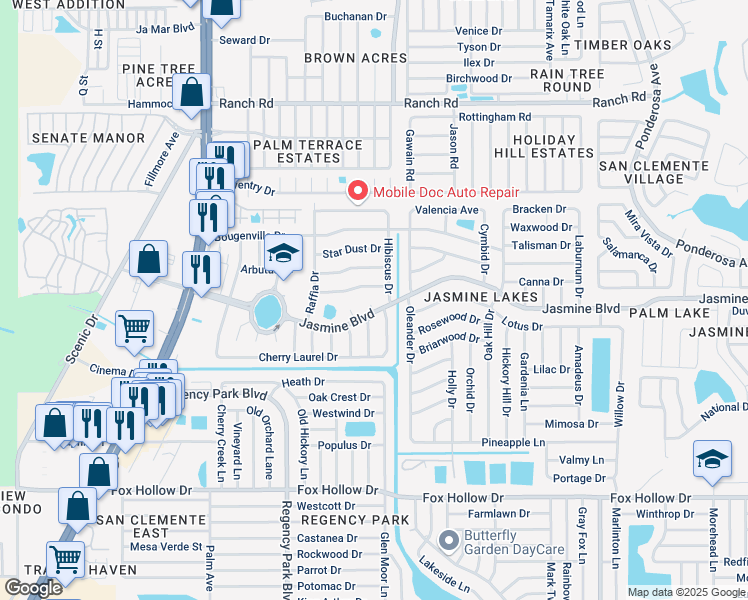 map of restaurants, bars, coffee shops, grocery stores, and more near 10434 Abelia Court in Port Richey