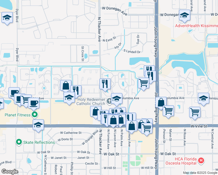 map of restaurants, bars, coffee shops, grocery stores, and more near 1915 Reef Club Drive in Kissimmee