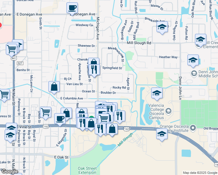 map of restaurants, bars, coffee shops, grocery stores, and more near 2008 Stallone Road in Kissimmee