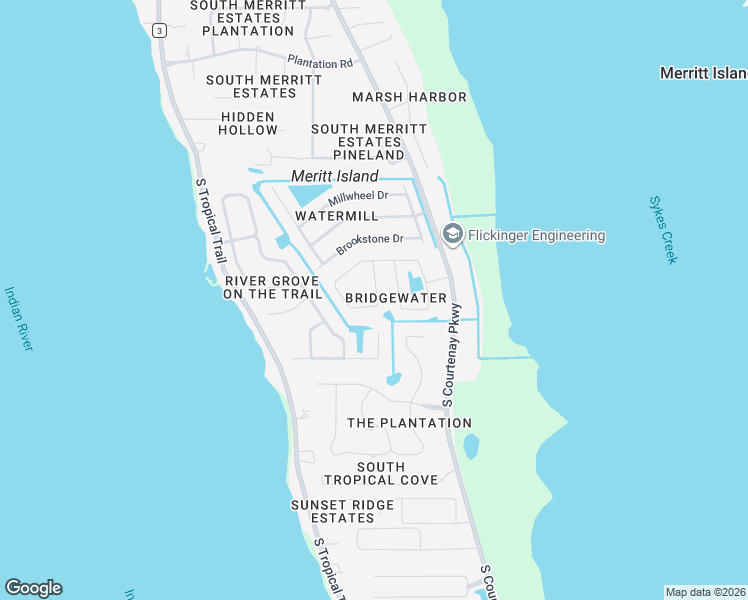 map of restaurants, bars, coffee shops, grocery stores, and more near 837 Woodbine Drive in Merritt Island