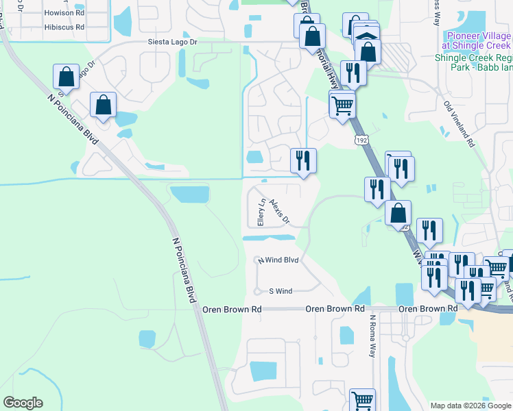 map of restaurants, bars, coffee shops, grocery stores, and more near 1914 Ellery Lane in Kissimmee