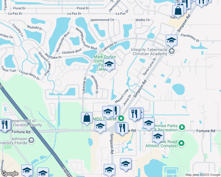 map of restaurants, bars, coffee shops, grocery stores, and more near 2262 Stonehedge Loop in Kissimmee