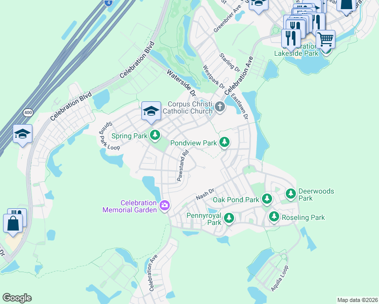 map of restaurants, bars, coffee shops, grocery stores, and more near 907 Pawstand Road in Kissimmee