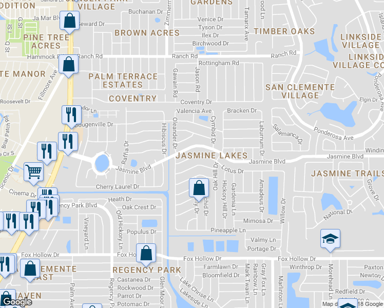 map of restaurants, bars, coffee shops, grocery stores, and more near 7607 Lotus Drive in Port Richey