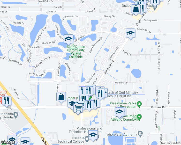 map of restaurants, bars, coffee shops, grocery stores, and more near 2406 Askey Court in Kissimmee