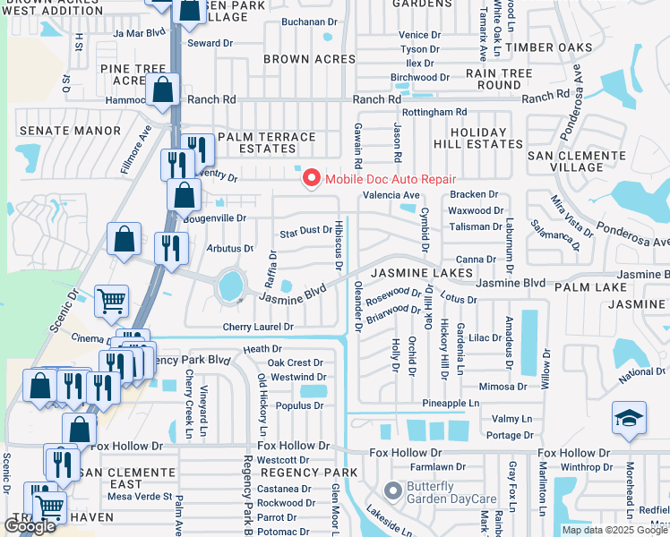 map of restaurants, bars, coffee shops, grocery stores, and more near 10434 Abelia Court in Port Richey