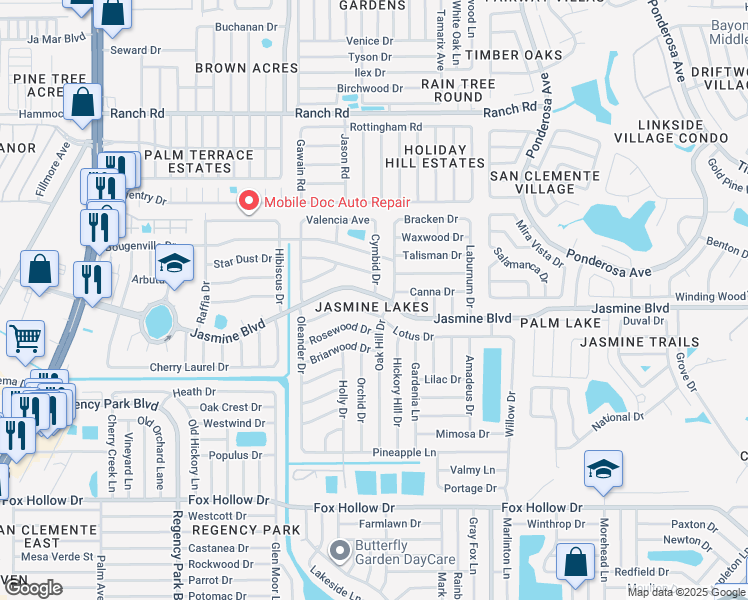 map of restaurants, bars, coffee shops, grocery stores, and more near 7708 Jasmine Boulevard in Port Richey