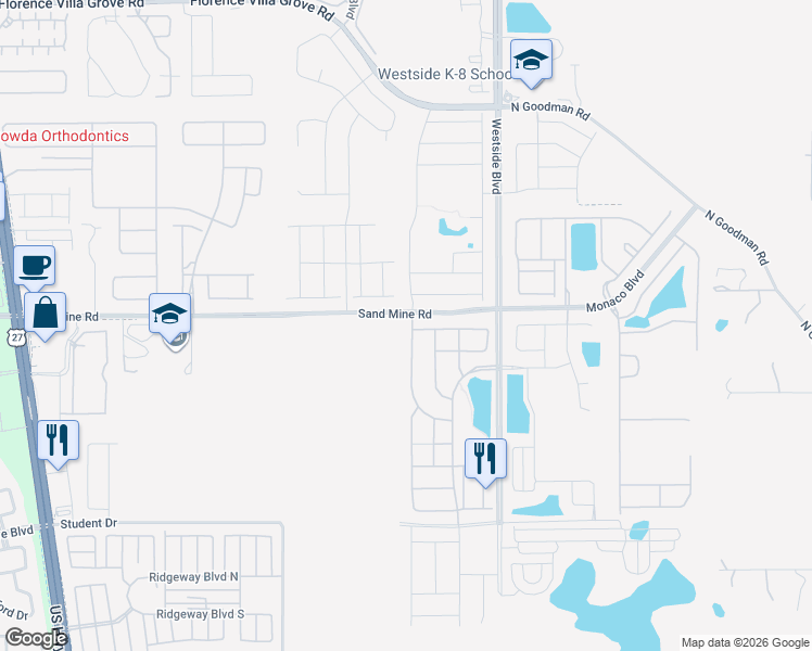 map of restaurants, bars, coffee shops, grocery stores, and more near 1846 Caribbean View Terrace in Kissimmee