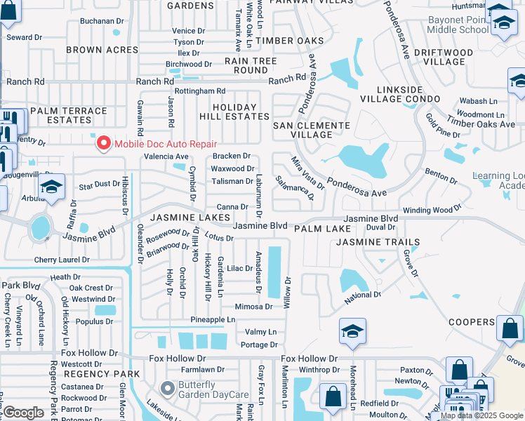 map of restaurants, bars, coffee shops, grocery stores, and more near 10508 Laburnum Drive in Port Richey