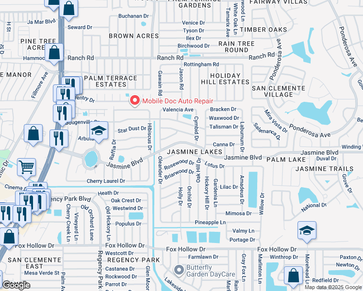 map of restaurants, bars, coffee shops, grocery stores, and more near 7616 Jasmine Boulevard in Port Richey
