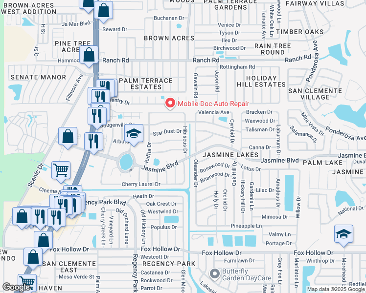 map of restaurants, bars, coffee shops, grocery stores, and more near 10434 Abelia Court in Port Richey