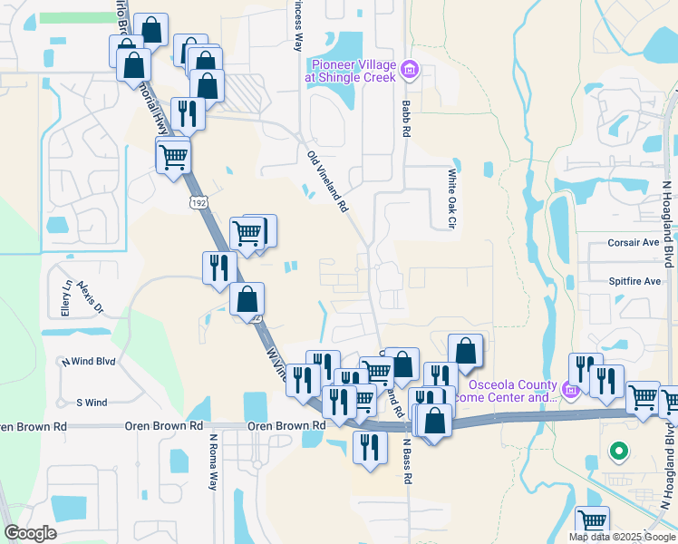 map of restaurants, bars, coffee shops, grocery stores, and more near 2200 Old Vineland Road in Kissimmee