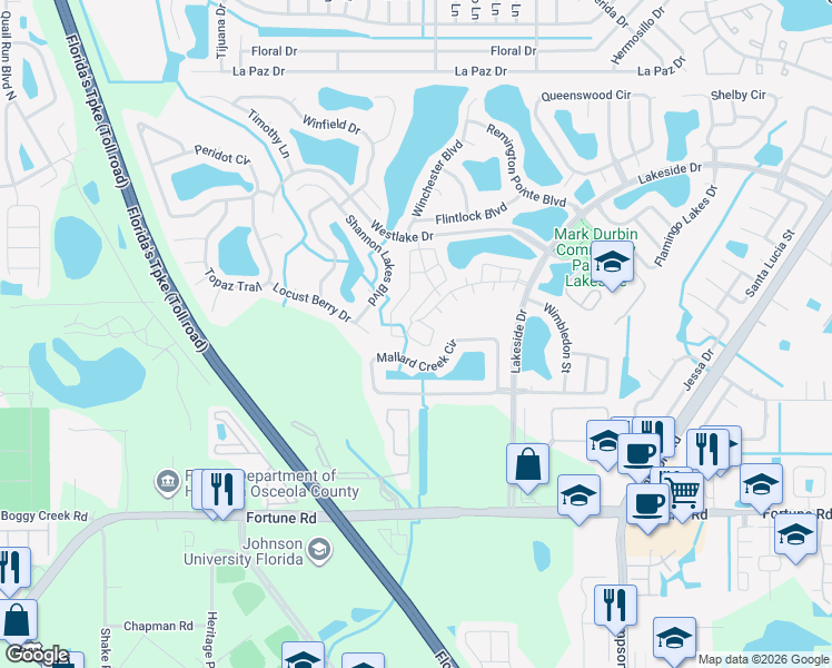 map of restaurants, bars, coffee shops, grocery stores, and more near 2203 Cypress Knee Loop in Kissimmee