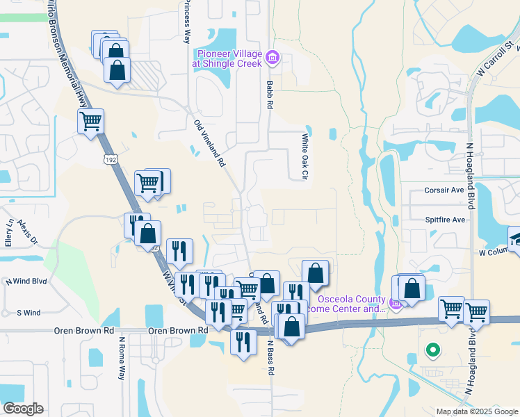 map of restaurants, bars, coffee shops, grocery stores, and more near 4480 Foothill Drive in Kissimmee