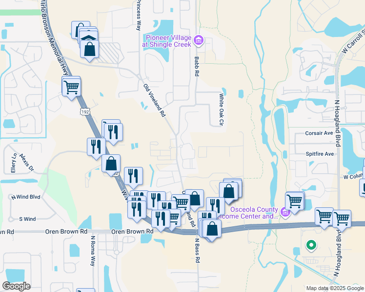 map of restaurants, bars, coffee shops, grocery stores, and more near 4480 Foothill Drive in Kissimmee
