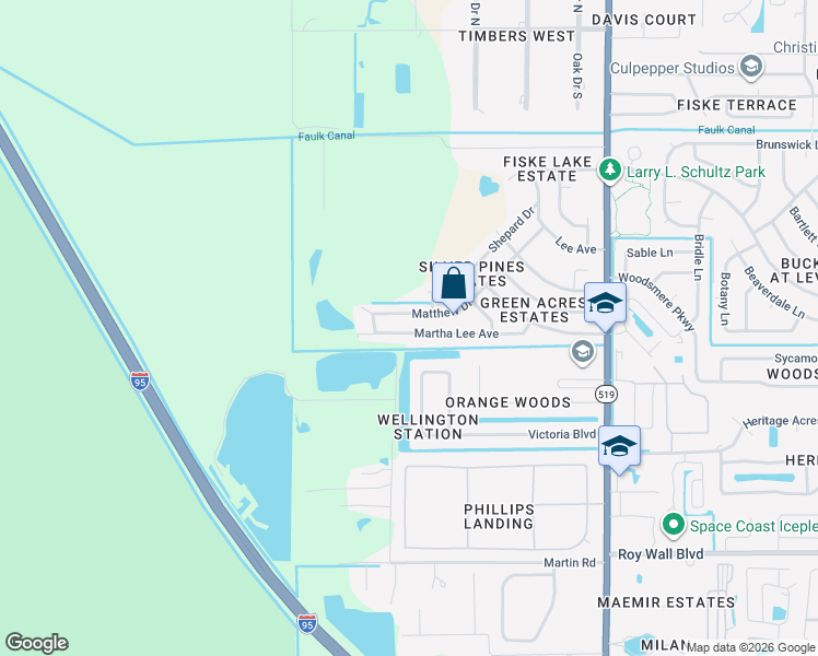 map of restaurants, bars, coffee shops, grocery stores, and more near 2972 Matthew Drive in Rockledge