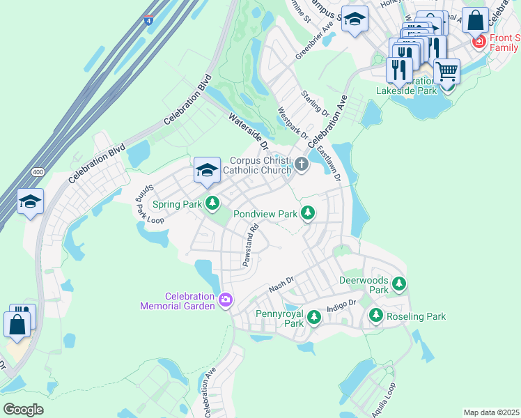 map of restaurants, bars, coffee shops, grocery stores, and more near 1118 Celebration Avenue in Kissimmee