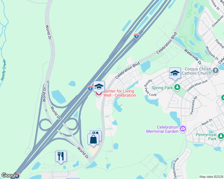 map of restaurants, bars, coffee shops, grocery stores, and more near 1536 Resolute Street in Celebration
