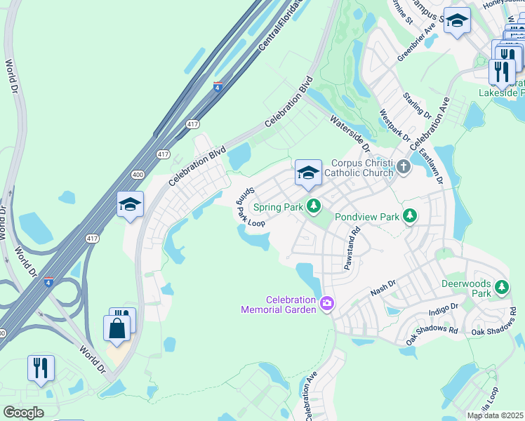 map of restaurants, bars, coffee shops, grocery stores, and more near 1200 Downey Place in Kissimmee