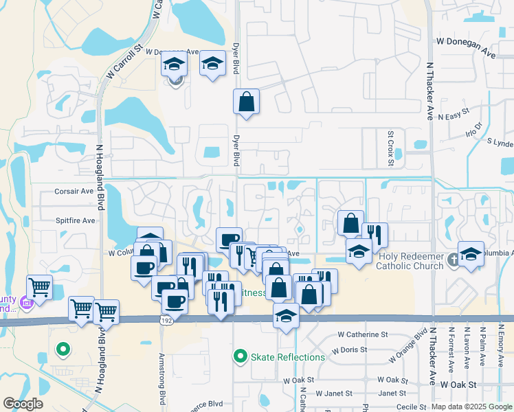 map of restaurants, bars, coffee shops, grocery stores, and more near 3204 East Tower Court in Kissimmee