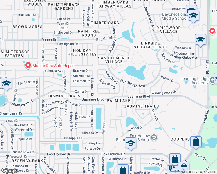 map of restaurants, bars, coffee shops, grocery stores, and more near 10617 Salamanca Drive in Port Richey